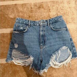 Zara Frayed Hem Blue Jean Shorts